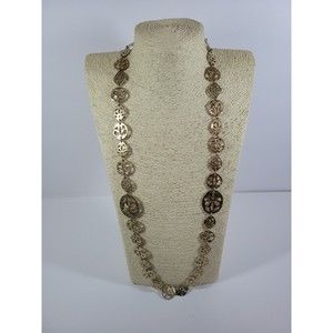 Chico's Gold Tone Flynn Long Open Back Necklace Statement Matte Link